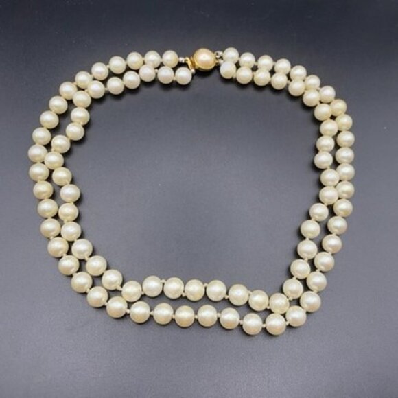 VTG Carolee Double Strand Faux Pearl Necklace 16" Knotted Glass 8mm Beads LOOK - Picture 2 of 16
